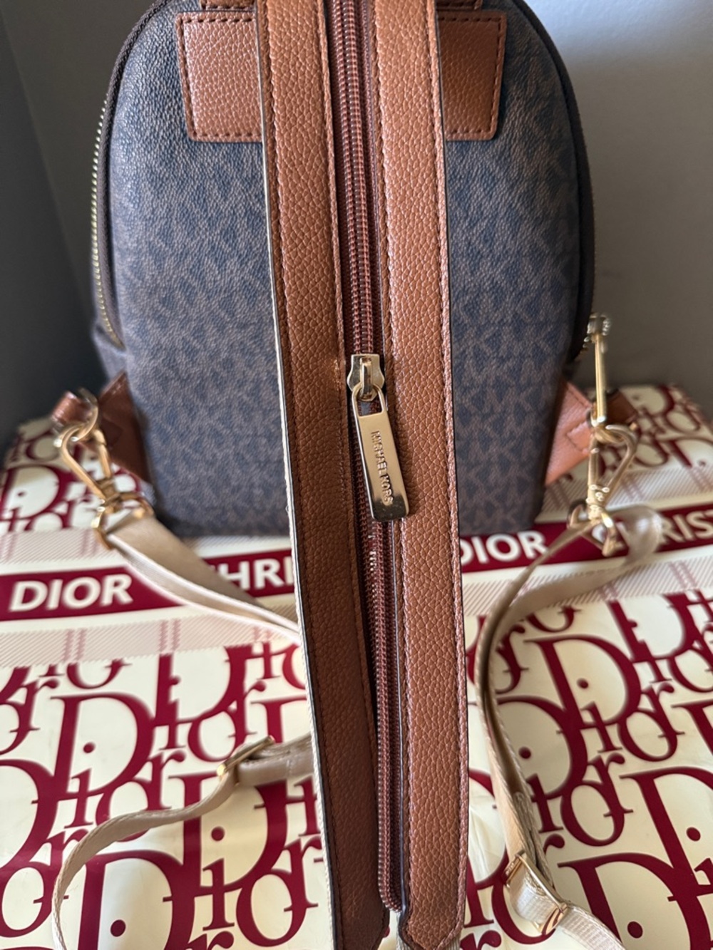 Michael Kors Brown Monogram Mini Backpack with Tan Straps - Picture 8 of 9